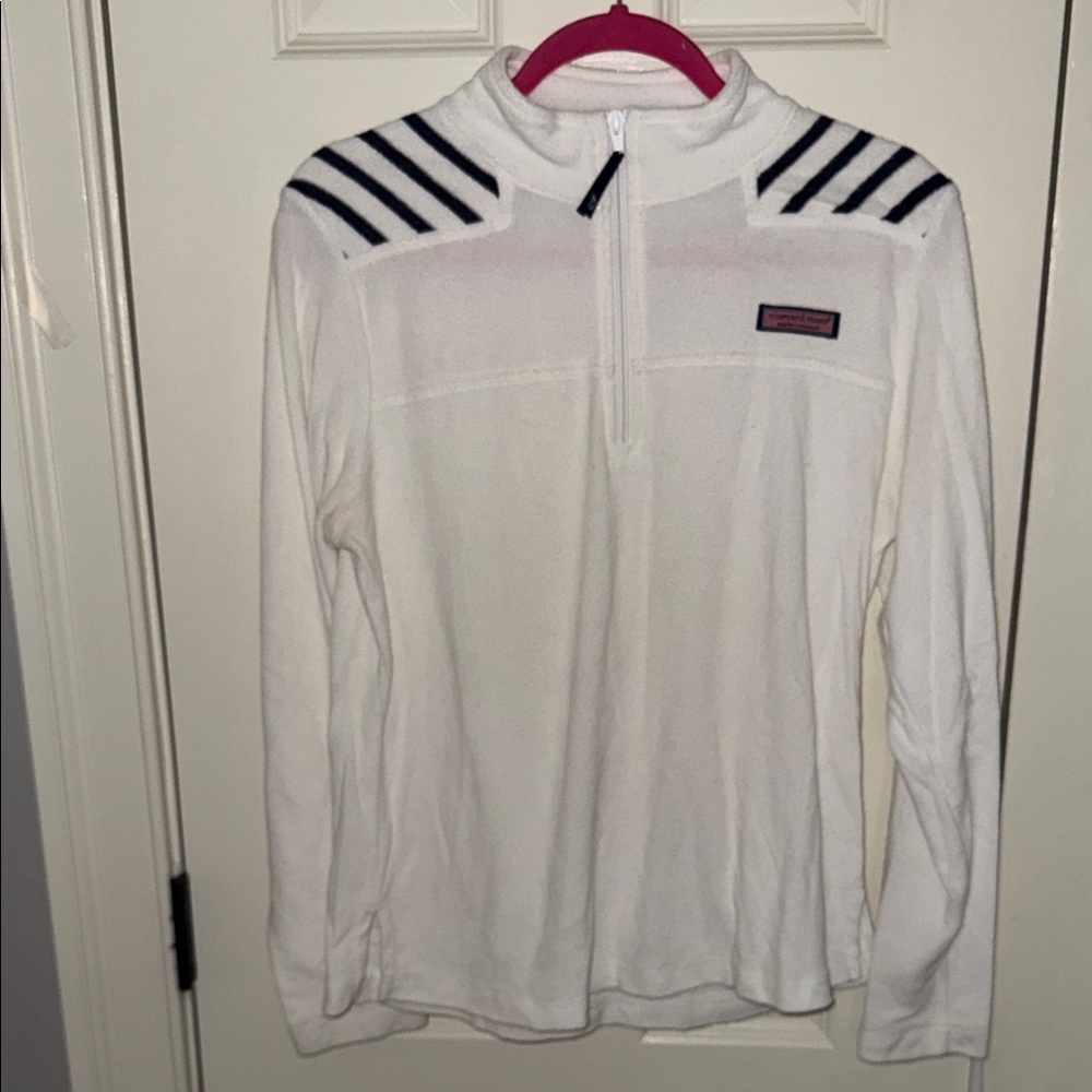 Vineyard Vines White and Navy Quarter-Zip Sweatshirt